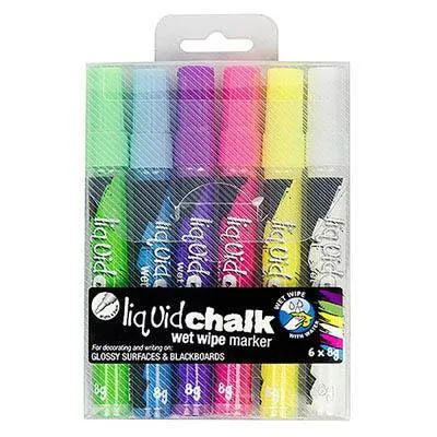 Texta Liquid Chalk Marker Wet Wipe Bullet Assorted Wallet 6