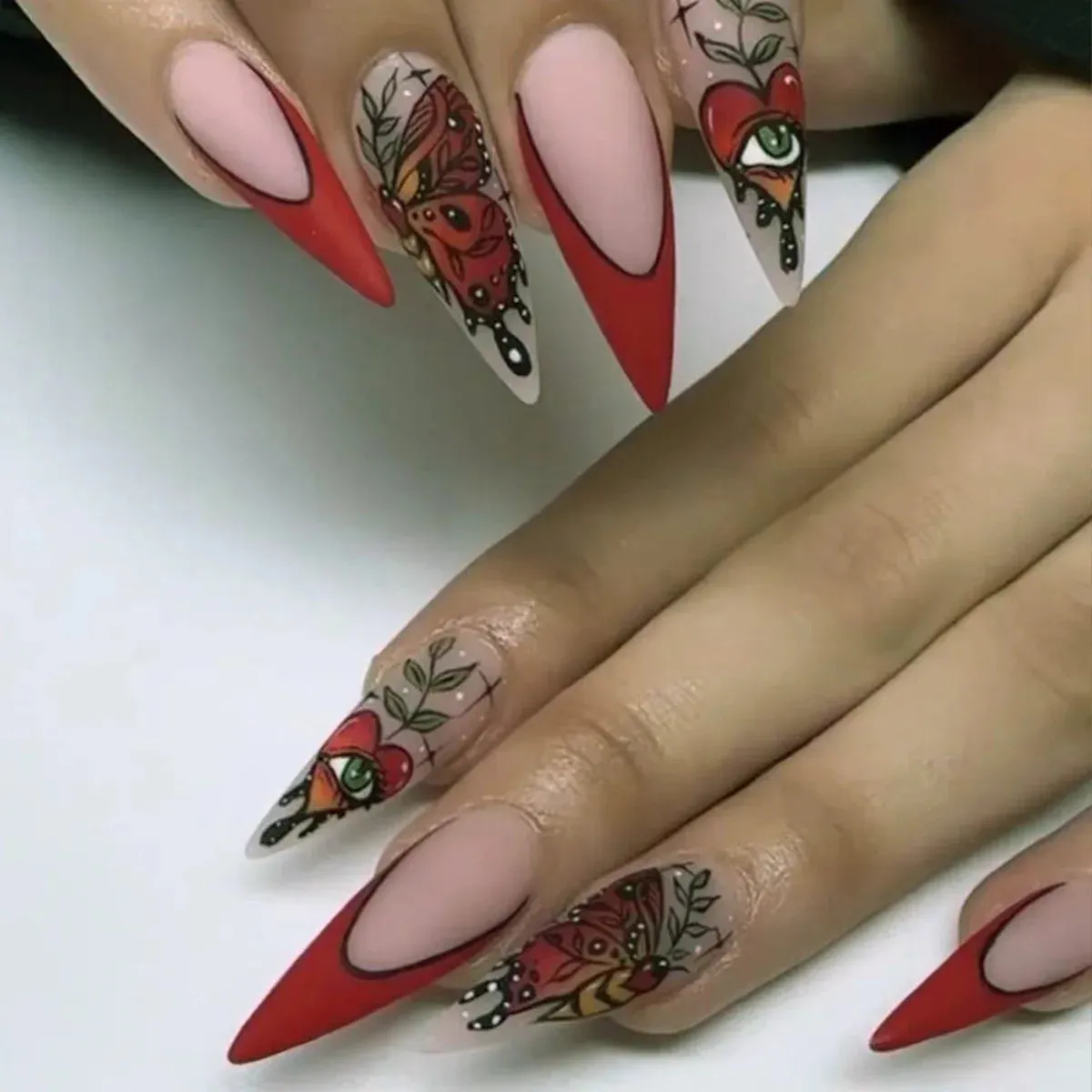 Toleet-Helloween sminken Long Almond Fake Nails Detachable French Ballet Halloween False Nails nail art Full Cover Nail Tips Press On Nails 24pcs