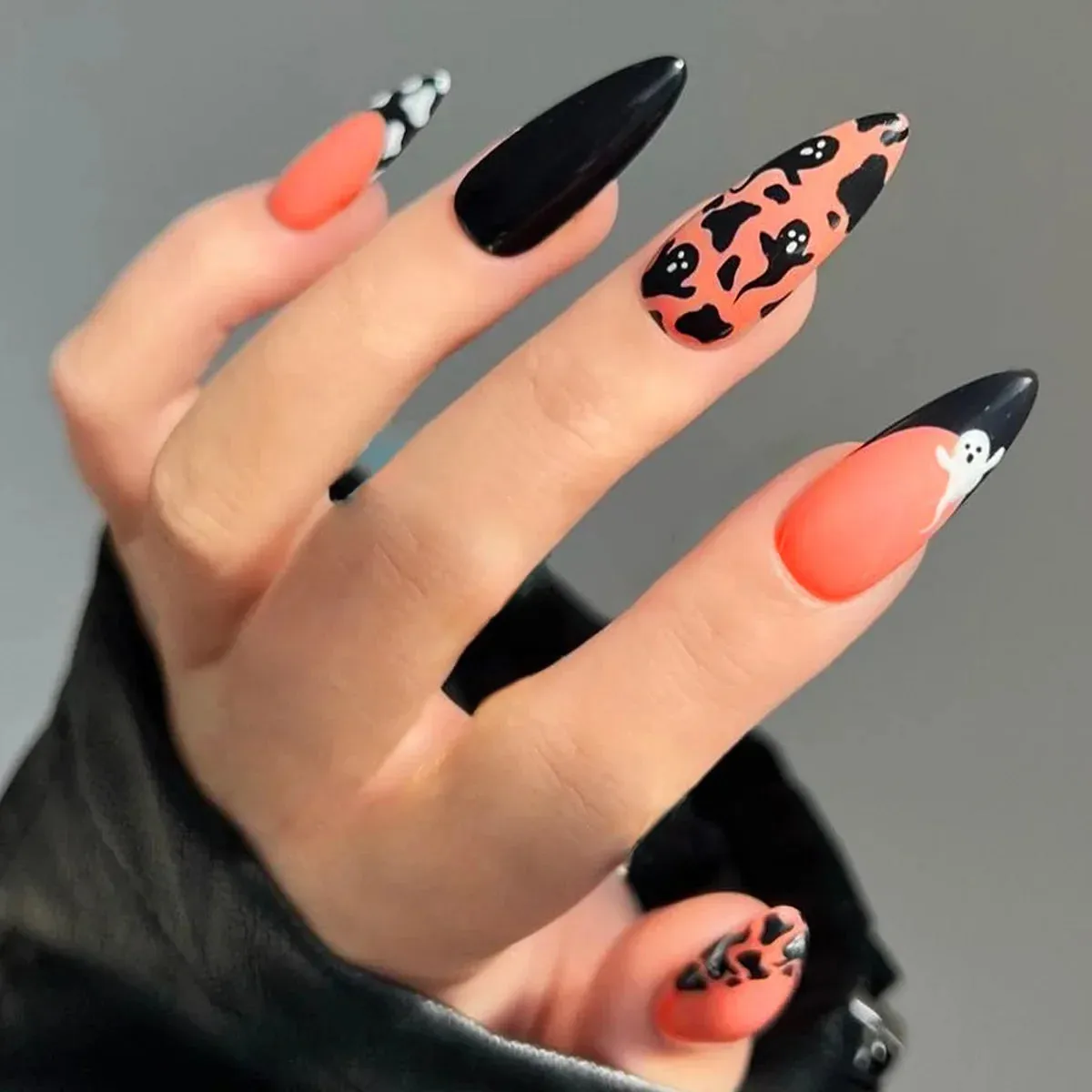 Toleet-Helloween sminken Long Almond Fake Nails Detachable French Ballet Halloween False Nails nail art Full Cover Nail Tips Press On Nails 24pcs