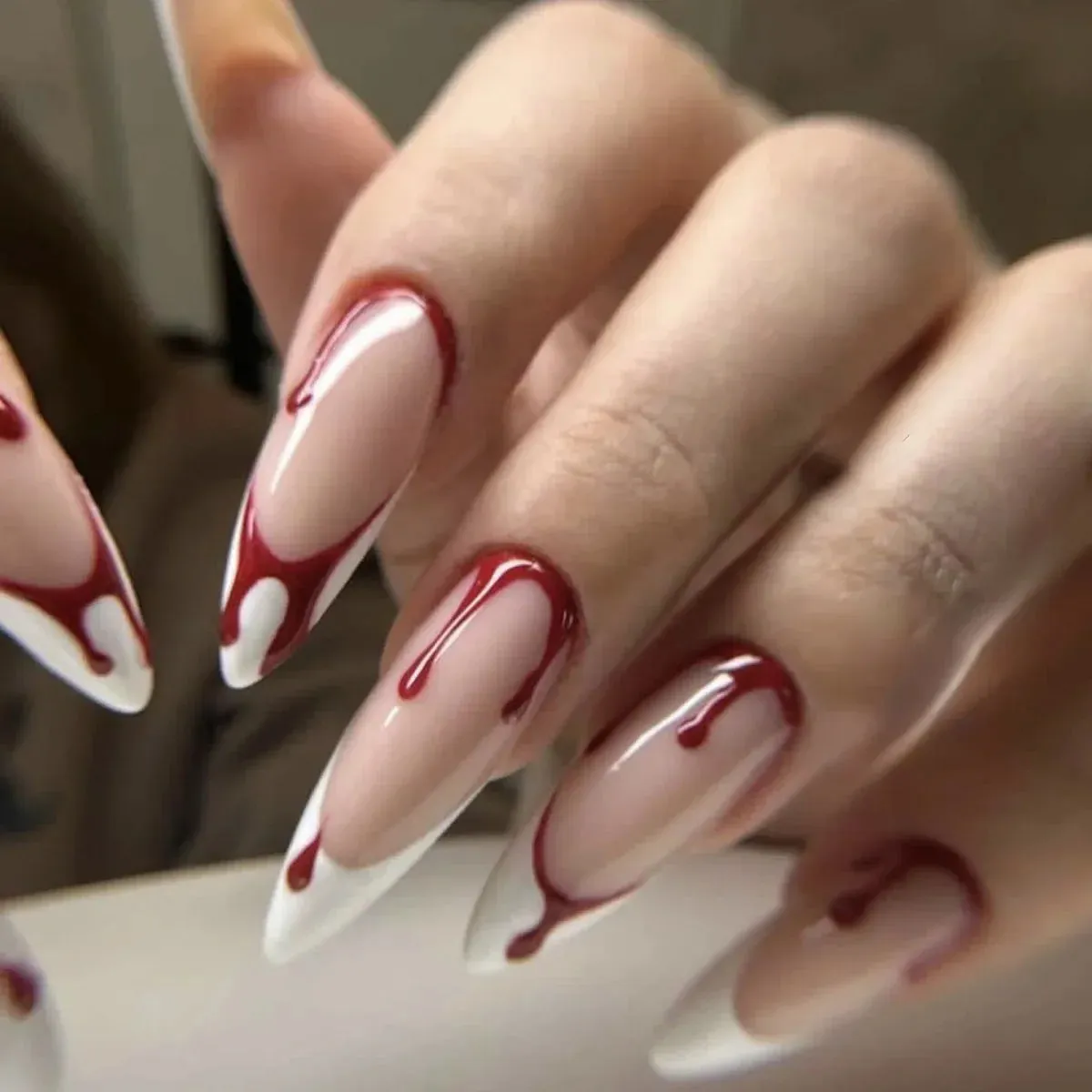 Toleet-Helloween sminken Long Almond Fake Nails Detachable French Ballet Halloween False Nails nail art Full Cover Nail Tips Press On Nails 24pcs
