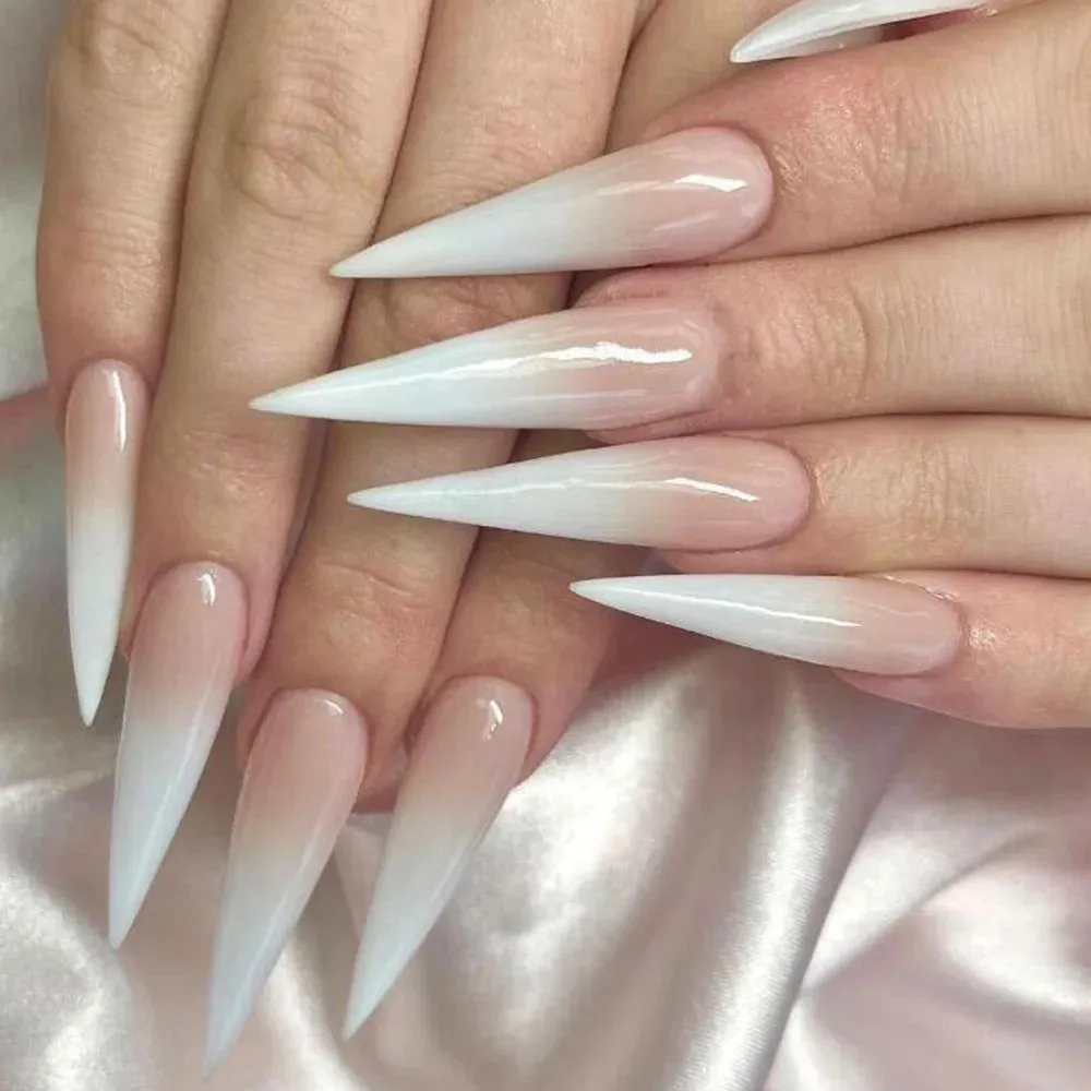 Toleet-Helloween sminken Long Almond Fake Nails Detachable French Ballet Halloween False Nails nail art Full Cover Nail Tips Press On Nails 24pcs