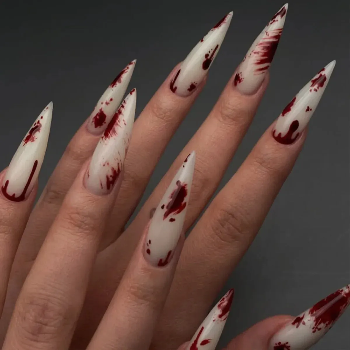 Toleet-Helloween sminken Long Almond Fake Nails Detachable French Ballet Halloween False Nails nail art Full Cover Nail Tips Press On Nails 24pcs