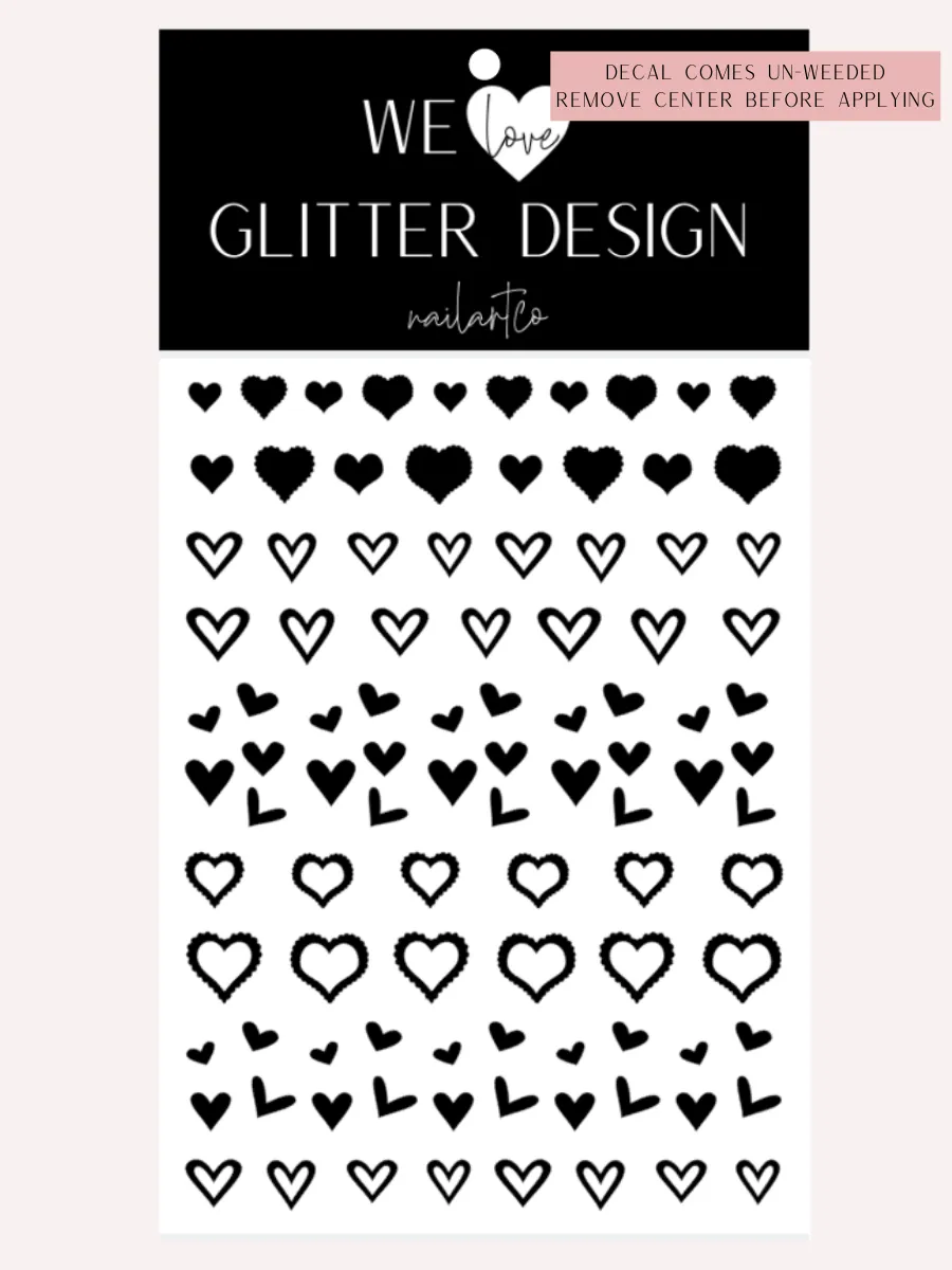 Variety Heart Nail Decal | Black (*Comes Un-Weeded)