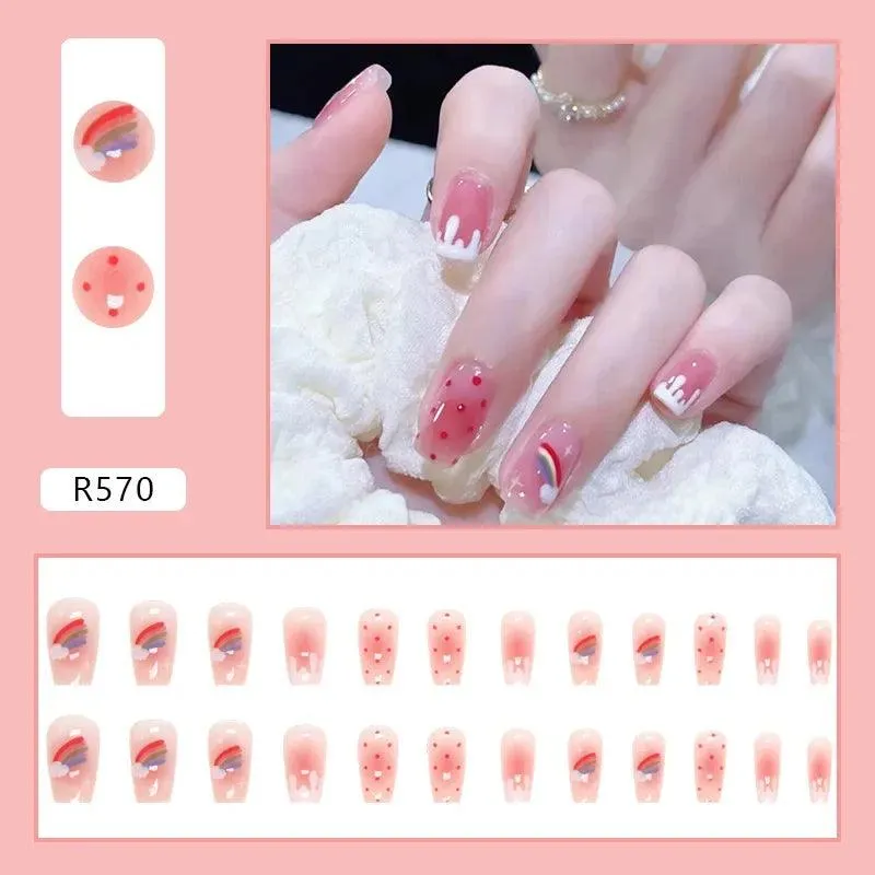 Vibrant Rainbow Ballerina Nail Art Set: Playful & Reusable Designs