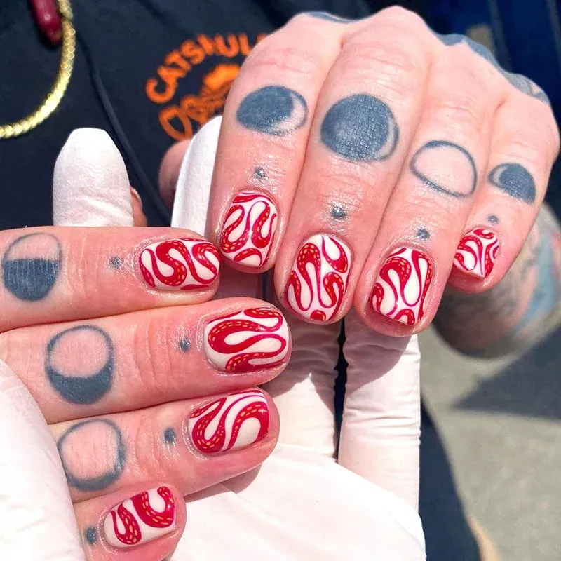 Wenkouban-24pcs Christmas French Fake Nails Short Square False Nails Snowflake Glitter Nail Art Full Cover Detachable Press on Nail Tips