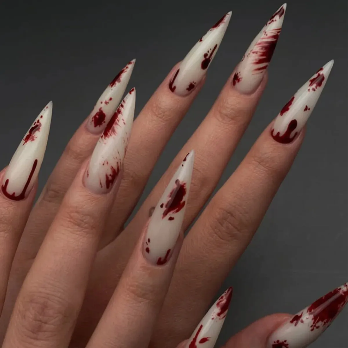Wenkouban-Helloween sminken Long Almond Fake Nails Detachable French Ballet Halloween False Nails nail art Full Cover Nail Tips Press On Nails 24pcs